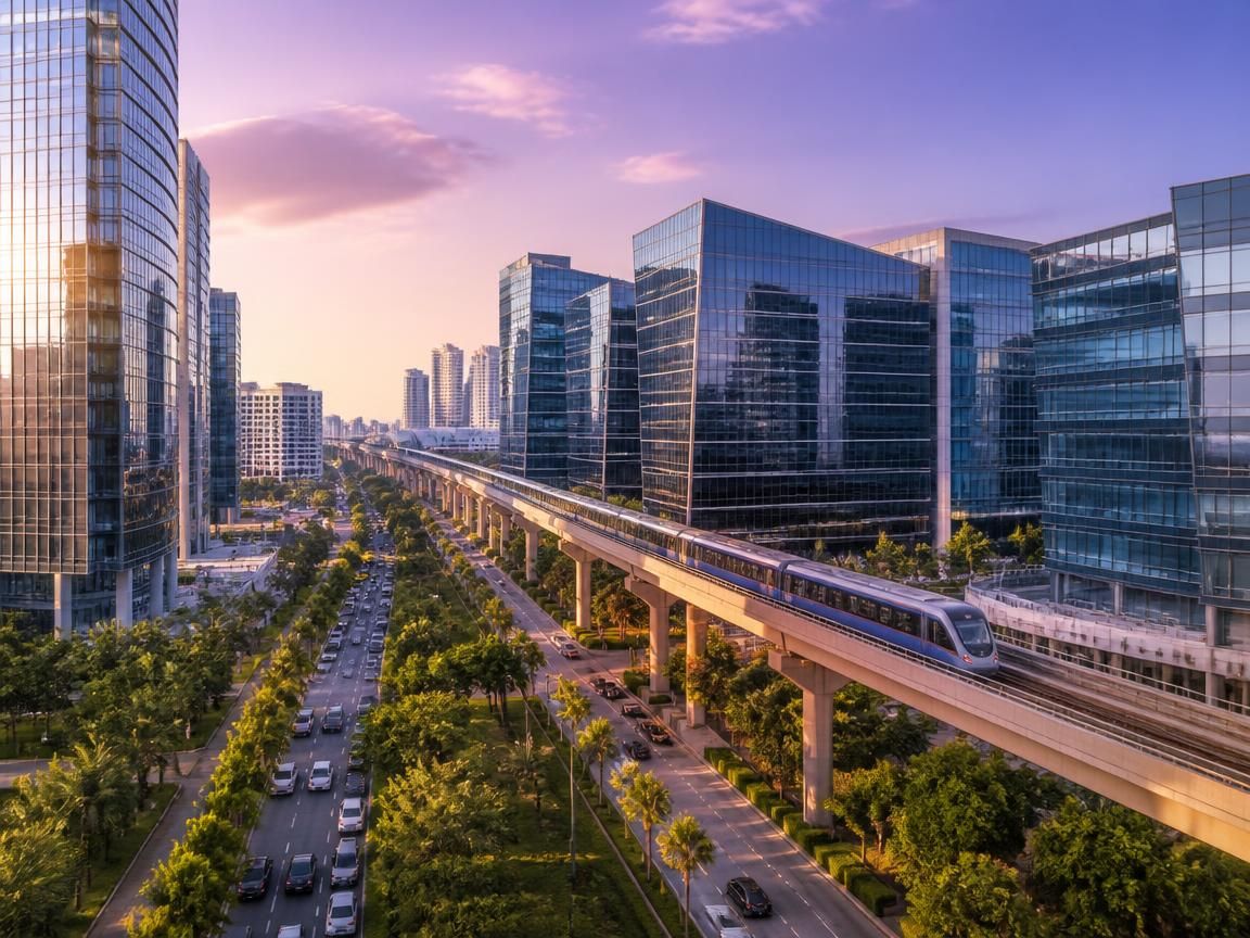 Modern South Asian city infrastructure and trade corridor
