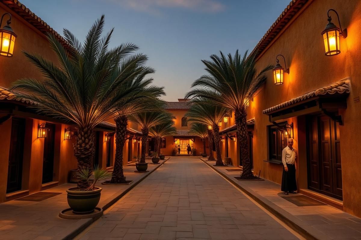 Historic Najdi architecture at dusk