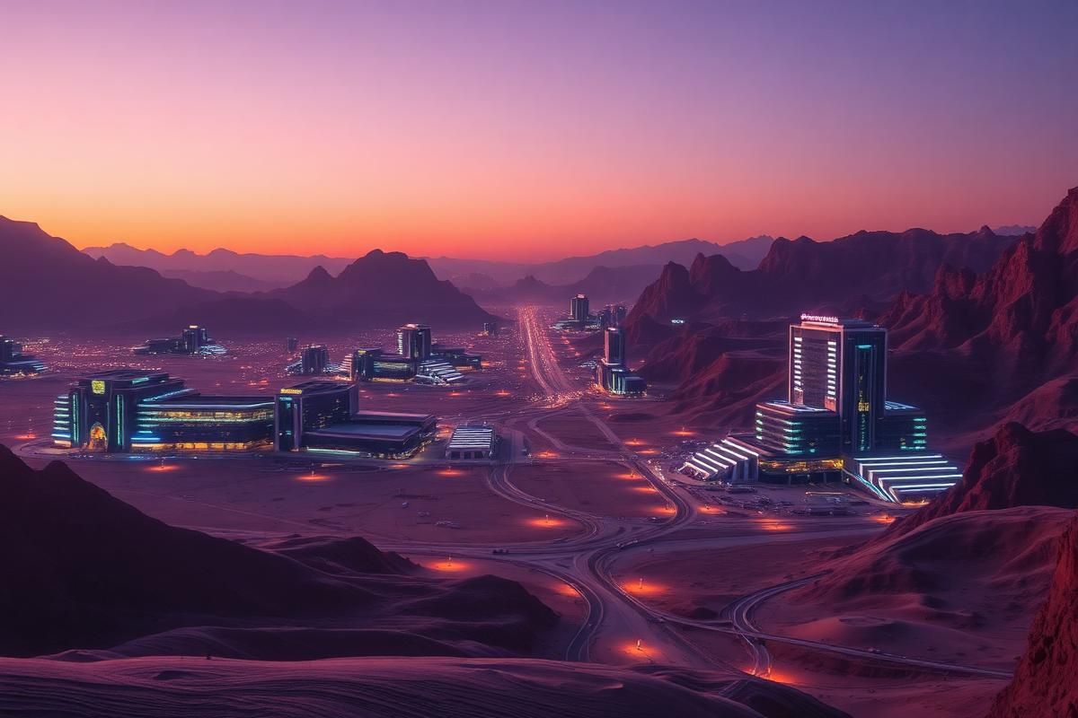 Conceptual desert and coastal development landscape
