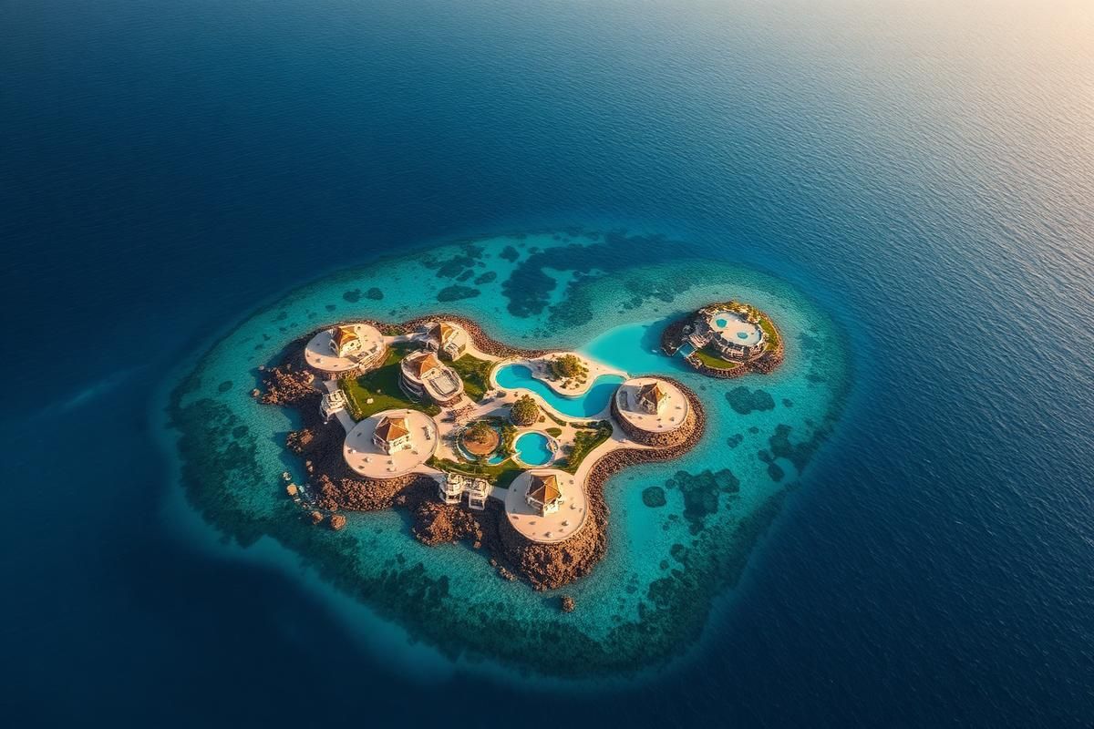 Red Sea coastline and island resorts