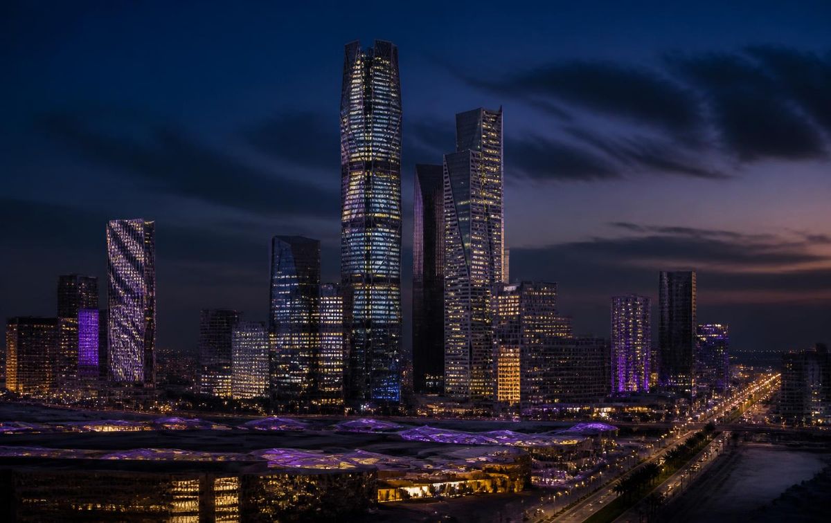 Riyadh skyline and King Abdullah Financial District at blue hour